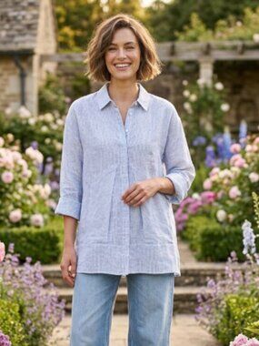 Jennifer Tyler Knit Couture "Signature" Oversized Linen Boyfriend Tunic us 16